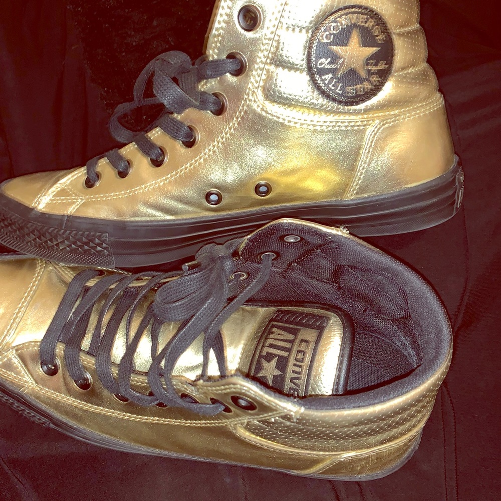 Glitz and Glamor- Hi Top Shiny Gold Converse